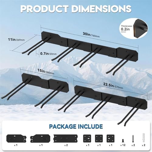 Heavy Duty Ski Storage Racks, Holds 8 pairs of skis | Wall Mount for Home&Garage | Modular Design | Rubber Cover | Holds Up to 300lbs - Image 6