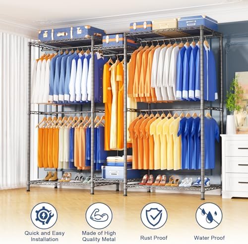 Ulif E12 Pro Clothes Rack，Heavy Duty Freestanding Garment Rack with Shelves，Metal Clothing Closet Storage System for Hanging Clothes，71" W x 16" D x 76.5" H, Hold 960 lbs，Grey - Image 3