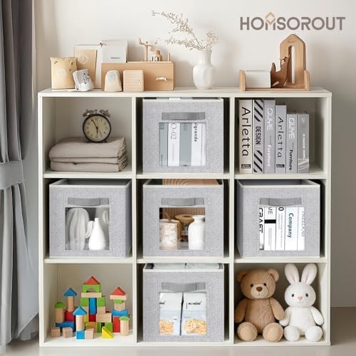 Homsorout Foldable Storage Cubes - Square Organizer with Window, Decorative Baskets for Organizing, Fabric shelf Basket for Clothes, 11 Inch Closet Storage Cubes, Set of 12, Light Grey - Image 3
