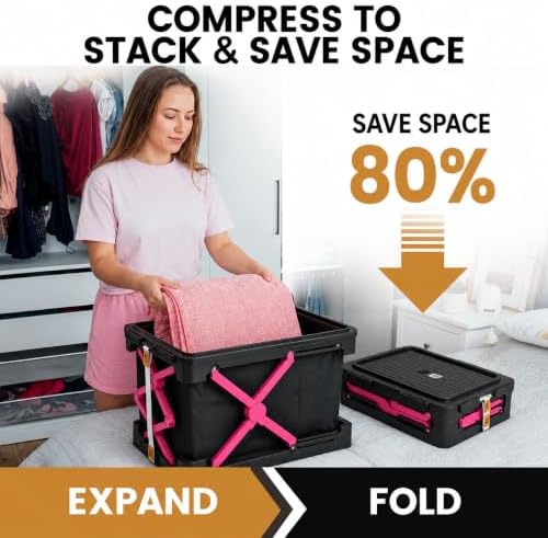 Foldable Vacuum Compression Storage Box, 2Pack 112L Large Capacity Clothes Storage Bin with Lid, Stackable Closet Organizer for Blankets, Bedding, Sweaters and Seasonal Clothing（Black） - Image 5