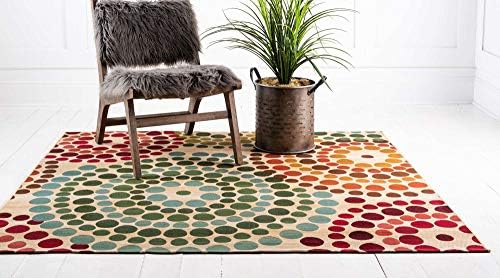 Unique Loom Outdoor Modern Collection Area Rug - Spark (5' 4" Square, Beige/ Burgundy) - Image 3