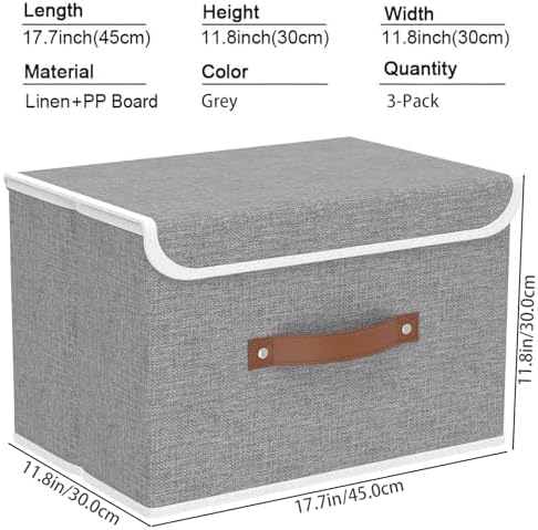 Yawinhe Storage Bins with Lids,Grey,17.7x11.8x11.8in,3-Pack - Image 4