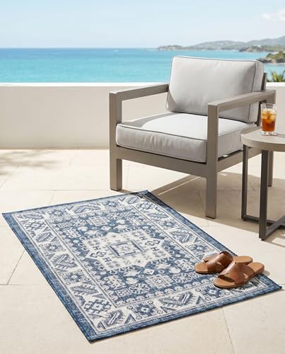 Rugs.com - Outdoor Aztec Rug – 2' x 3' 1 Blue Indoor/Outdoor Rug – Weather-Resistant Flatweave for Patio, Porch, and Entryway - Image 5