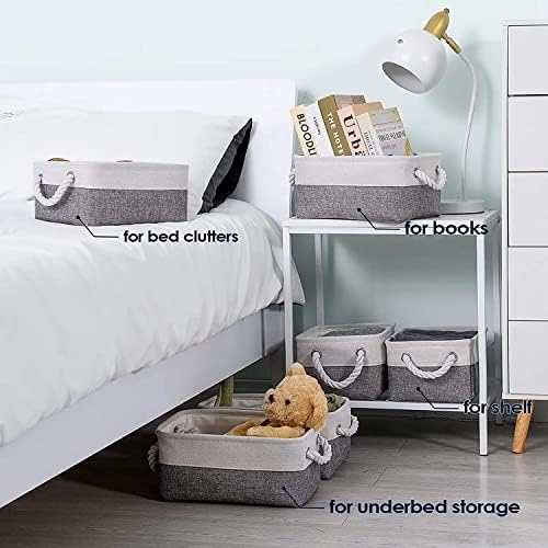 TcaFmac Small Storage Baskets for Shelf 6 Pack Canvas Storage Basket with Handles Fabric Storage Basket for Organizing Storage Bin (White and Grey, 12x8x5") - Image 2