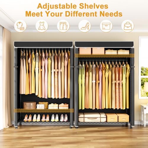 ULIFHOME H5C Plus Clothes Rack with Cover, Covered Clothing Rack Heavy Duty - Image 4