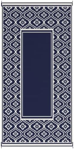 Outsunny Outdoor Rug for Patio Waterproof 9' x 18' Blue & White Gourd by Outsunny