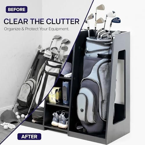 Life Finds Golf Bag Organizer, Storage Holder for Garage with 2 Side Compartments, 3 Middle Cubbies, and More, Black, LF-GBS1 - Image 5