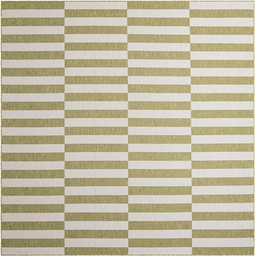 Unique Loom Outdoor Striped Collection Area Rug - Striped (10' Square Green/Ivory) - Image 2