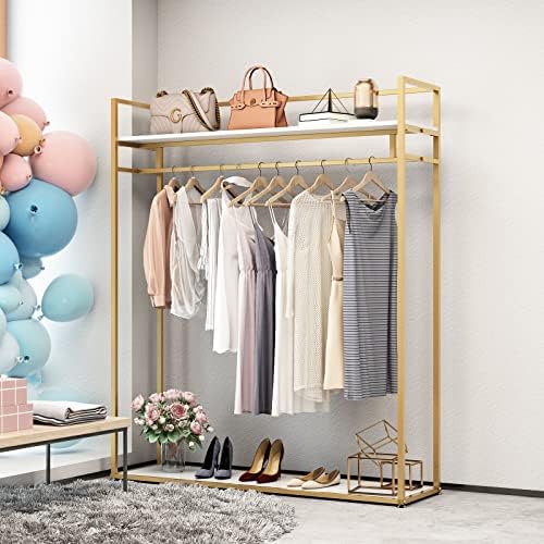Heavy Duty Gold Clothing Rack with Shelves for Hanging Clothing, Gold Metal Freestanding Garment Rack for Retail Display (59" L) - Image 4