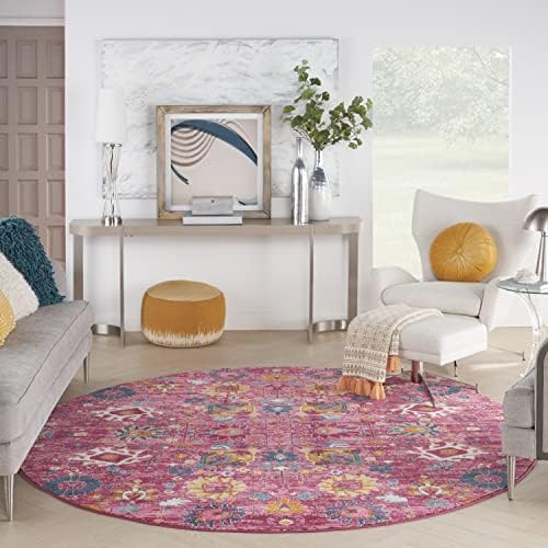 Nourison Home Passion Fuchsia 8' x Round Area Rug, Boho, Moroccan, Bed Room, Living Room, Dining Room, Kitchen, Easy Cleaning, Non Shedding, (8' Round) - Image 5