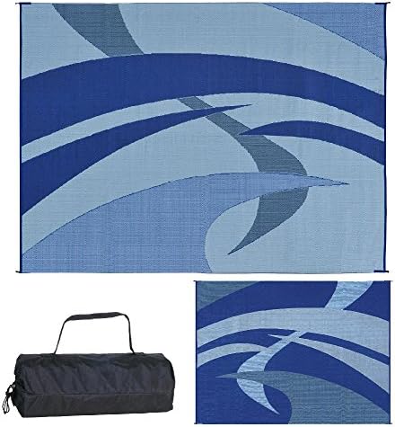 Stylish Camping 159123 Outdoor Patio / RV Camping Mat - Swirl (Blue/Gray/Black/White, 9-Feet x 12-Feet) by StylishCamping