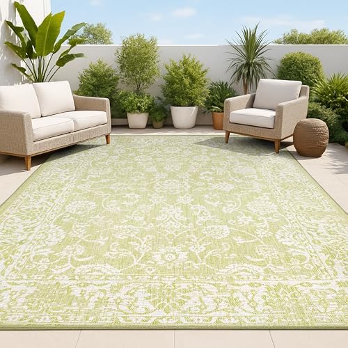 JONATHAN Y Weave Floral Indoor Outdoor Area Rug 8X10 Green/Cream, Tela Bohemian Textured for Backyard, Patio, Porch, Easy-Cleaning, High Traffic, Pet-Friendly, Non-Shedding (SMB100D-8) by JONATHANY