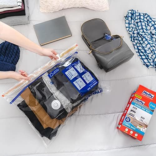 Hefty Super Starter Kit 5L, 3XL, 1XL Cube, and 1 Jumbo Bag, Reusable and Water resistant Vacuum Storage Bags, Total of 10 Bags + Hand Pump - Image 3