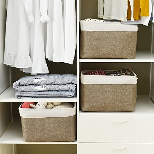 TheWarmHome Organization and Storage Basket for Gifts Empty - 16x12x12 inch Cube Storage bin 3 Pack Fabric Storage Cubes, Collapsible Baskets for Organizer Closet Cloth Gift Toy (White & Khaki) - Image 3