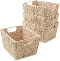 Casafield Set of 4 Water Hyacinth Storage Baskets with Handles - Whitewash White, Woven Storage Bins for Shelves, Blankets, Laundry Organization by Casafield