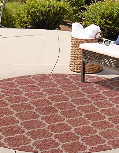Unique Loom Outdoor Trellis Collection Area Rug - Trellis (Round 13' 0" x 13' 0", Rust Red/ Ivory) - Image 4