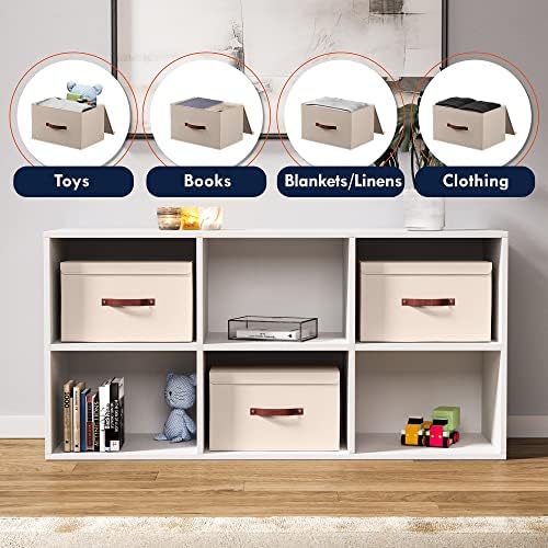 Ornavo Home 6 Pack Collapsible Storage Bins with Lid, 15x10x9, Beige - Image 4