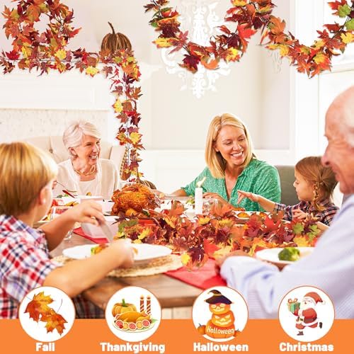 Helimoto Fall Outdoor Garland, 8 Pack 47.2 FT Hanging Fall Garland, Artificial Maple Indoor Autumn Leaves Garlands, Fall Decorations for Home Thanksgiving Decor Wedding Party Wall Fireplace Mantle - Image 3