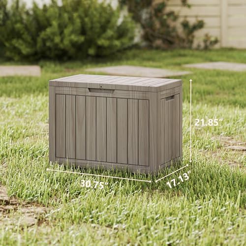 LAUSAINT HOME 45 Gallon Resin Deck Box, Package Delivery Box with Lockable Lid, Waterproof Outdoor Storage Box For Garden Tools, Patio Cushions(45 Gallon,Grey) - Image 2