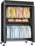 FUTASSI Black Clothing Rack with Black Cover, P1C Plus Rolling Closet by FUTASSI