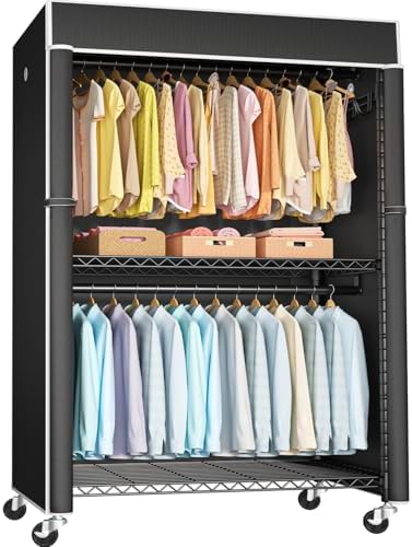 FUTASSI Black Clothing Rack with Black Cover, P1C Plus Rolling Closet by FUTASSI