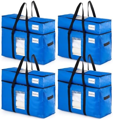 TAILI 2 Tier Moving Bags,4 Blue Silver Storage Bags with Visible Window by TAILI