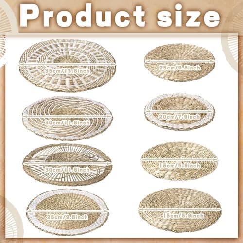 Xuhal 8 Pcs Boho Wall Basket Decor Decorative Bulrush Woven Basket Wall Decor Rustic Farmhouse Hanging Baskets for Kitchen Rustic Home Summer Decorations - Image 3