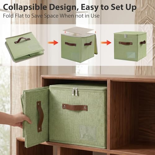 ANMINY 11 Inch Fabric Storage Cubes Bins with Zipper Lid, Green, 4PCS - Image 5