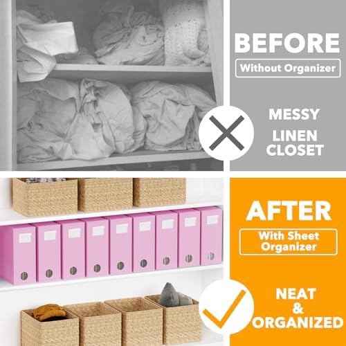 SpaceAid 9 Pack Bed Sheet Organizers and Storage, Foldable Sheet Organizer with Window for Linen Closet, Set Folder Keeper for Queen & King Size Bedding Storage (Pink) - Image 2