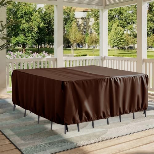 UPGRADE Outdoor Furniture Covers, Custom Size 80"(L) x 36"(W) x 32"(H) Rectangular Patio Table and Chair Waterproof Covers, Heavy Duty 420D, Coffee - Image 5
