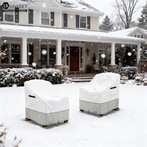 Patio Adirondack Chair Cover 2 Pack,Waterproof Heavy Duty Outdoor Chair Covers,Patio Adirondack Chair Cover for Outdoor Chair(30W x 34 D x 36 H inches),White&Grayish Green - Image 6