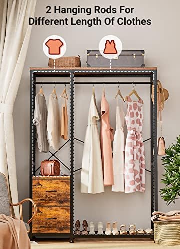 Lulive Clothes Rack with 2 Rods, Shelves, Drawers & Hooks, Garment Rack - Image 2