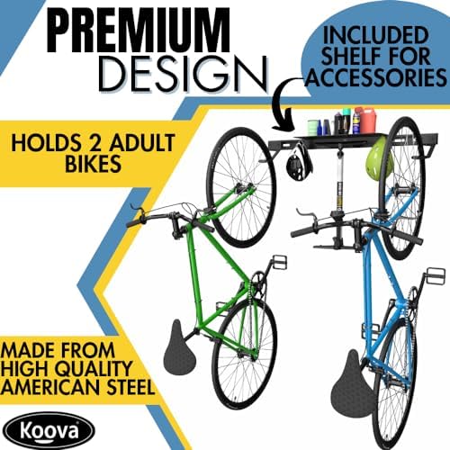 Koova Wall Mount Bike Rack | Steel Bike Mount | Adjustable Hangers | Easy Mount | USA Made - Image 2