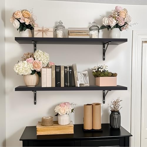 Kaboon 27 inch Long 10 inch Deep Floating Shelves for Wall Set of 2, Large Open Shelves Wall Mounted, Space Saving Home and Commercial Use, Black - Image 2