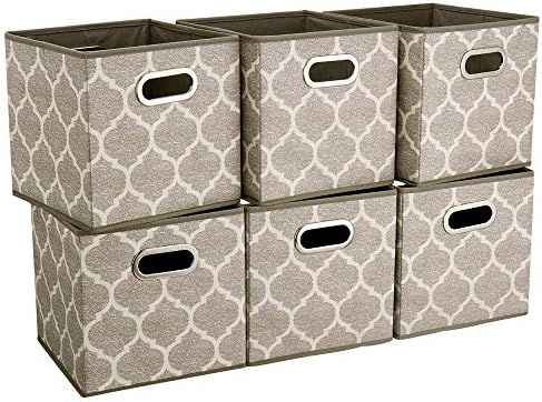 Storage Cubes Bins Fabric 13x13 Inch Brown Storage Boxes Foldable Storage Baskets Printed Cloth Collasible Storage Inserts Cube for Organizing ,QY-SC01-6 by HSDT