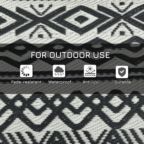 Outsunny Outdoor Rug for Patio Waterproof, 8' x 10', Gray & Cream Boho - Image 6