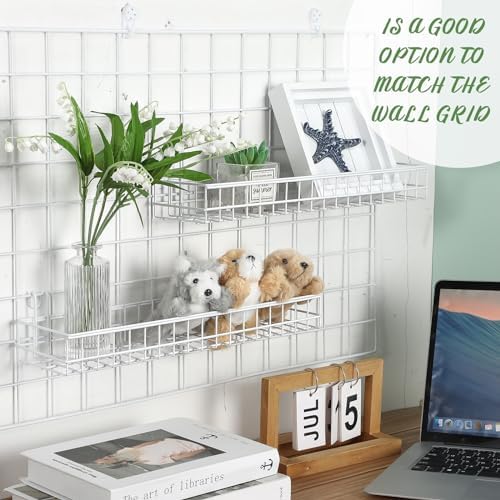 Blulu 4 Pcs Grid Wall Shelf Panel Basket, 15.75 x 3.94 x 1.97 Inch, White - Image 6