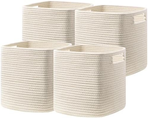 UBBCARE Set of 4 Storage Cubes-13 X 13 X 13 In, Cotton Rope Basket for Shelves, Toys, Book, Cube Storage Bin with Handles, Woven Storage Basket for Organizing, Beige by UBBCARE