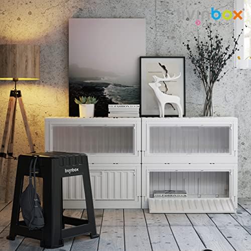 livinbox 45L collapsible storage bins with door, comic books container, dust-proof stack-able folding box for Home Office Bedroom Dorm Toys Bedding, white & transparent, FB-6432S-WTTR - Image 3