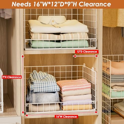 Yociyoga 6-Tier Stackable Closet Organizers and Storage Shelves, Closet Shelf Organizer Basket Bins, Foldable Sweater Storage for Clothes Organizer System, White（Patent No. 30022416） - Image 4