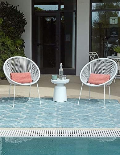 Unique Loom Outdoor Trellis Collection Area Rug - Trellis (Square 13' 0" x 13' 0", Aquamarine/ Gray) - Image 4