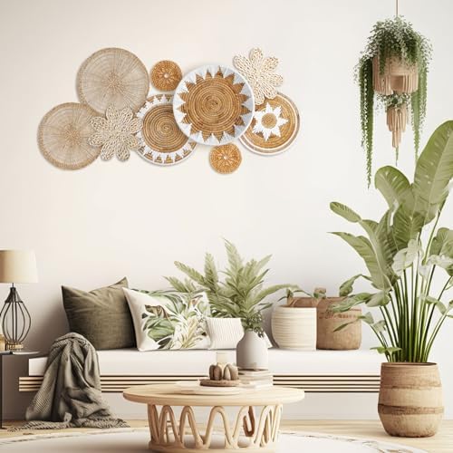 Xuhal 8 Pcs Boho Wall Basket Decor Decorative Bulrush Woven Basket Wall Decor Rustic Farmhouse Hanging Baskets for Kitchen Rustic Home Summer Decorations - Image 2