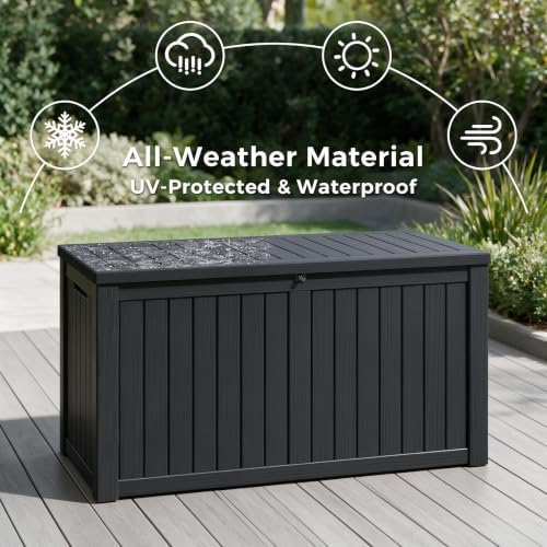 180 Gal Deck Box, Outdoor Storage Box Waterproof Lockable, Gas Lift,Black - Image 6