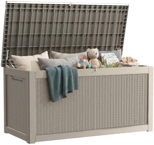 325 Gallon Outdoor Storage Box Waterproof, Lockable Resin Deck Box Large Storage Bin for Patio Furniture Cushion, Garden Tools, Pool Accessories, UV-Resistant Outside, Grey by GraceYourYard