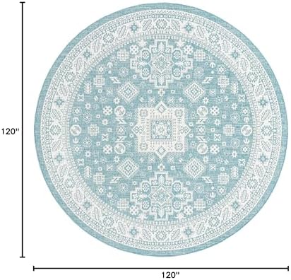 Rugs.com - Outdoor Aztec Rug – 10 Ft Round Aqua Indoor/Outdoor Rug – Washable Flatweave for Patios, Decks, and Porches - Image 2
