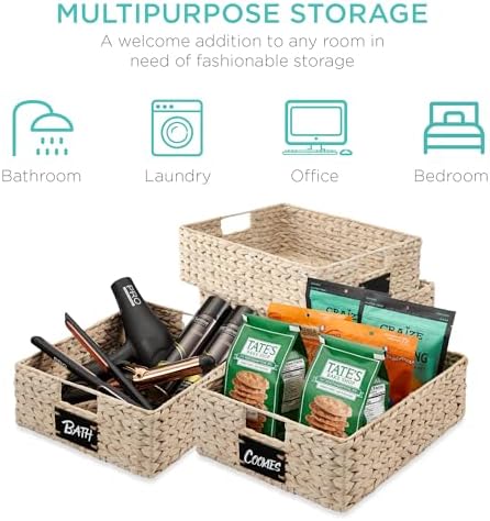 Best Choice Products Set of 4 16x12in Large Water Hyacinth Pantry Baskets, Woven Organizers w/Chalkboard Label, Chalk Marker - White - Image 6