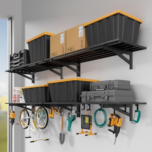 Jusgym 4 Pack Garage Shelving Wall Mounted with 16 Hooks, 1.5x4ft, 1000lbs by Jusgym