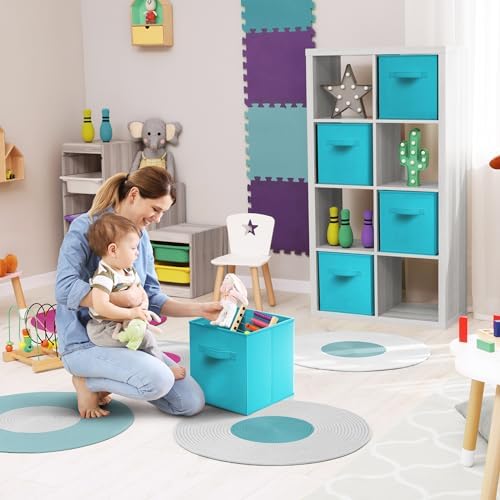 Sorbus Fabric Storage Cubes, 8 Pack, with Handles (13 Inch, Aqua) - Image 2