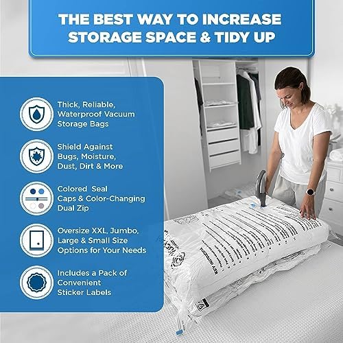 10-Pack XXL - Jumbo Vacuum Storage Bags - Space Vacuum Storage Bags for Clothing Space - Ideal for Comforters, Blankets & Sealing Large Oversize Clothing Post-Winter - 10x XXL Size (47x35in) - Image 4