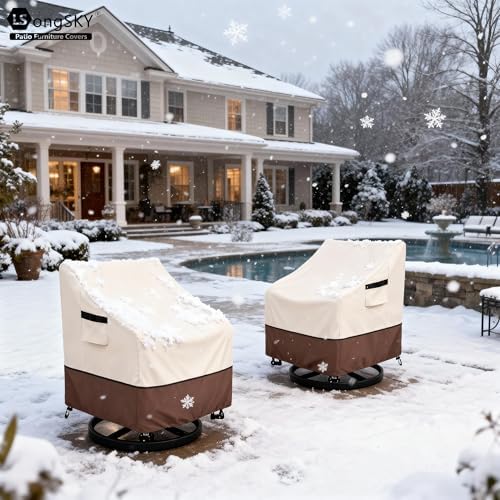 Outdoor Swivel Chair Cover 2 Pack,100% Waterproof Heavy Duty Patio Chair Covers,(33 W x 35 D x 38.5 H inches) Swivel Patio Chair for Outdoor Furniture Covers Waterproof,Beige&Brown - Image 6
